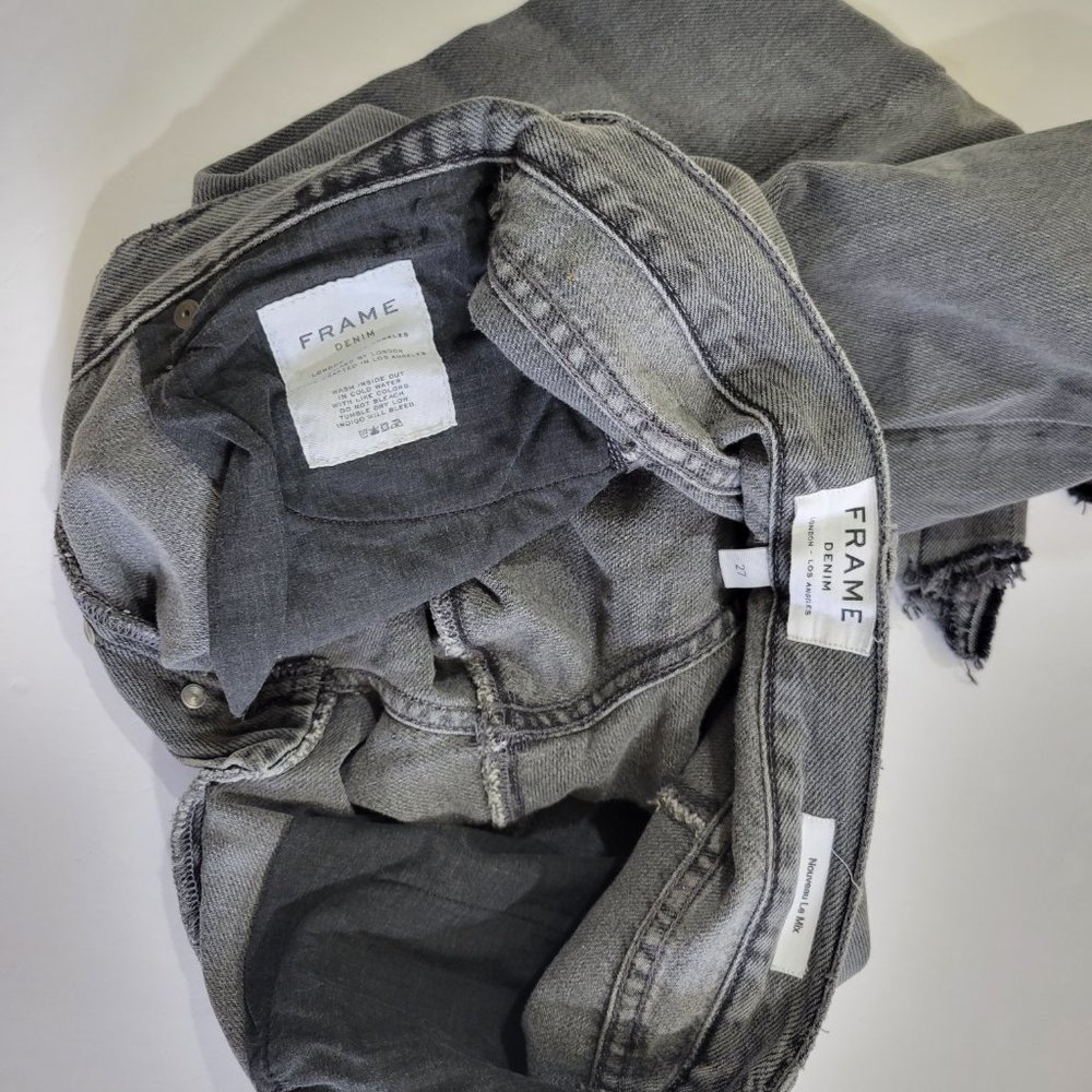 Frame Denim Nouveau Le Mix High Rise Cropped Raw Hem Ash Grey Distressed - Picture 16 of 16